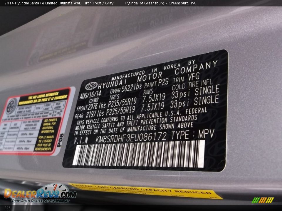 Hyundai Color Code P2S Iron Frost