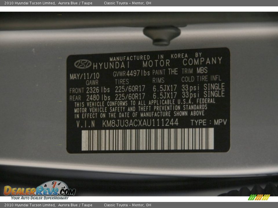 2010 Hyundai Tucson Limited Aurora Blue / Taupe Photo #16