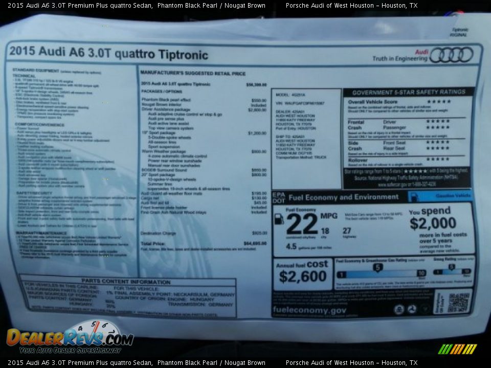 2015 Audi A6 3.0T Premium Plus quattro Sedan Phantom Black Pearl / Nougat Brown Photo #34