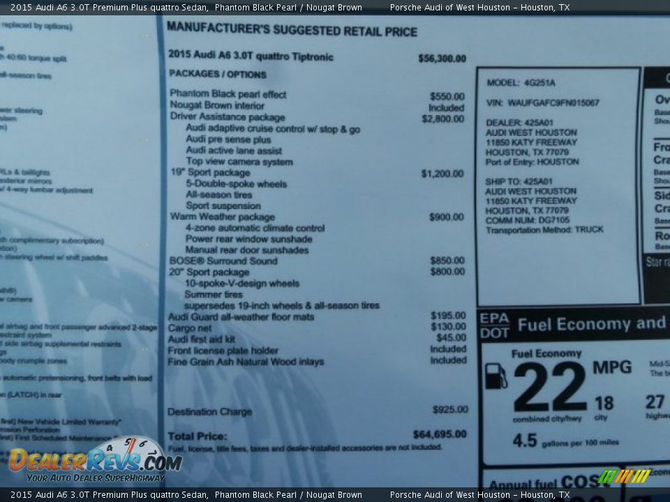 2015 Audi A6 3.0T Premium Plus quattro Sedan Phantom Black Pearl / Nougat Brown Photo #35