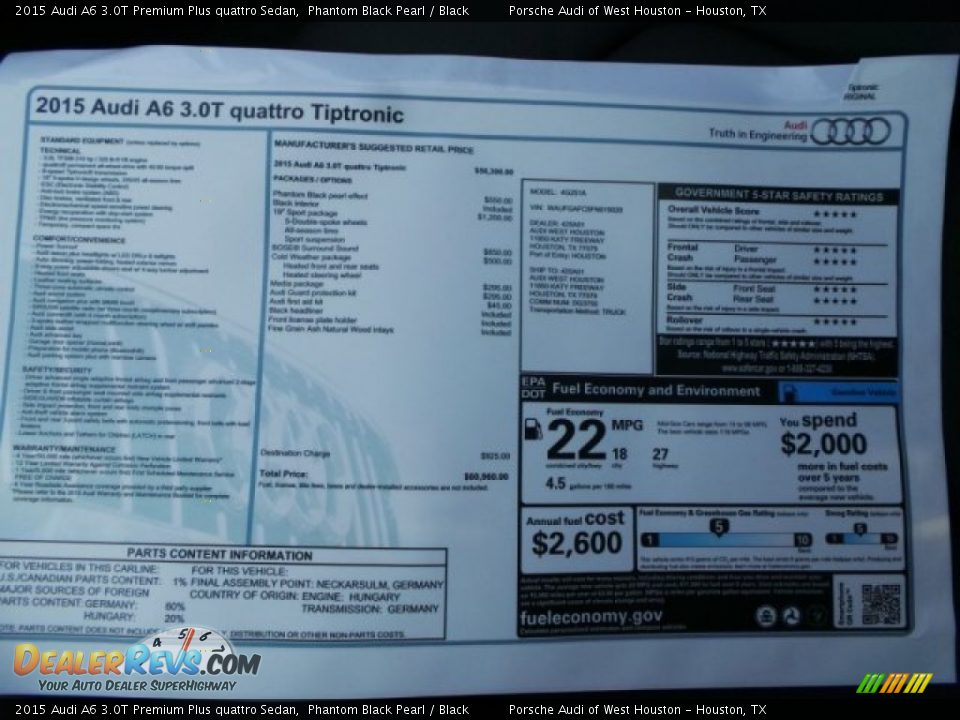 2015 Audi A6 3.0T Premium Plus quattro Sedan Phantom Black Pearl / Black Photo #34