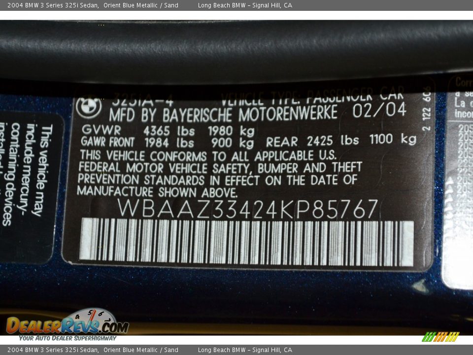 2004 BMW 3 Series 325i Sedan Orient Blue Metallic / Sand Photo #11