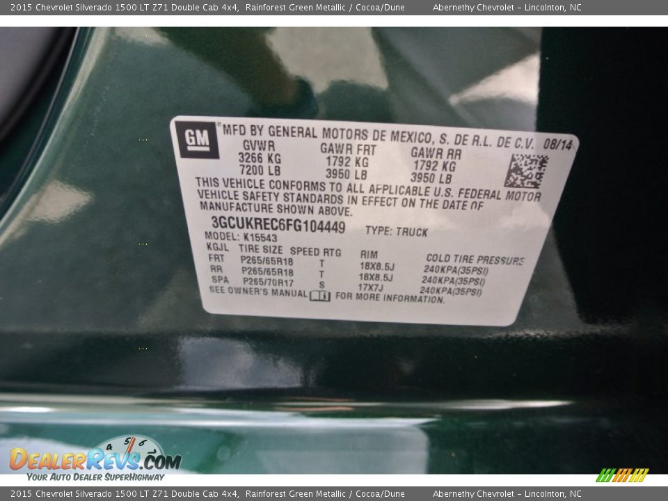 2015 Chevrolet Silverado 1500 LT Z71 Double Cab 4x4 Rainforest Green Metallic / Cocoa/Dune Photo #7