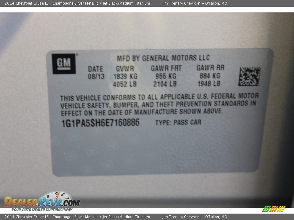 2014 Chevrolet Cruze LS Champagne Silver Metallic / Jet Black/Medium Titanium Photo #17