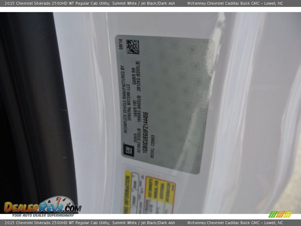 Info Tag of 2015 Chevrolet Silverado 2500HD WT Regular Cab Utility Photo #7
