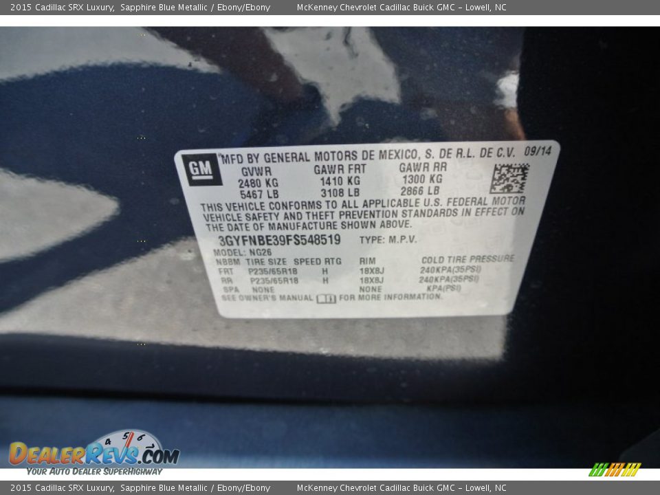 2015 Cadillac SRX Luxury Sapphire Blue Metallic / Ebony/Ebony Photo #7