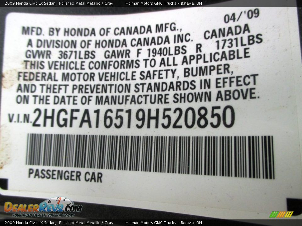 2009 Honda Civic LX Sedan Polished Metal Metallic / Gray Photo #4