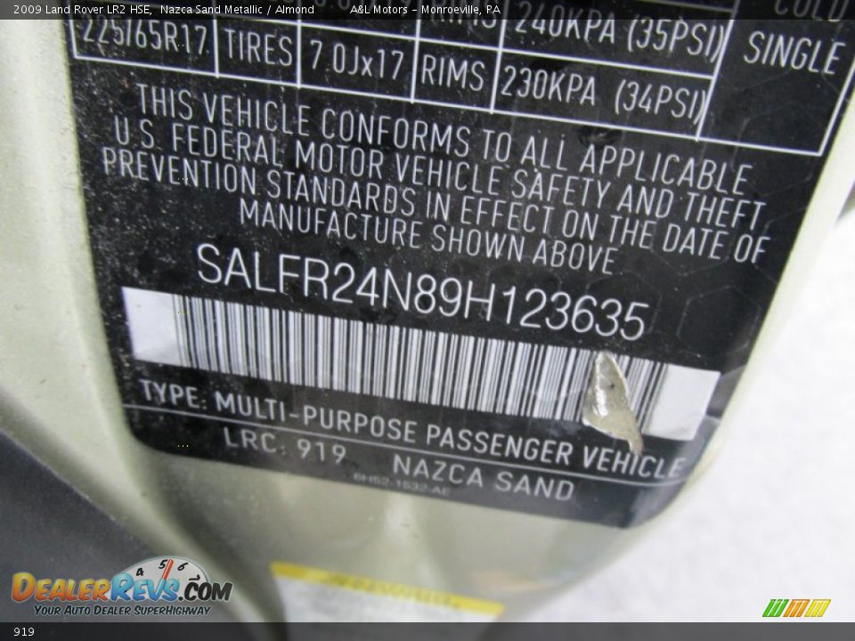 Land Rover Color Code 919 Nazca Sand Metallic