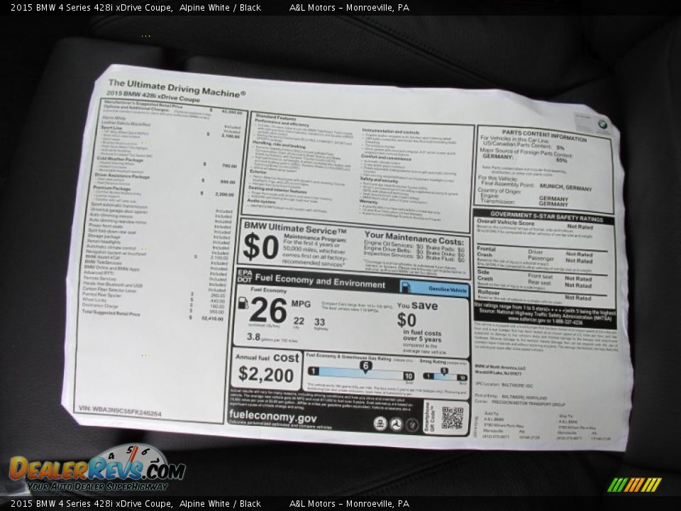 2015 BMW 4 Series 428i xDrive Coupe Window Sticker Photo #11