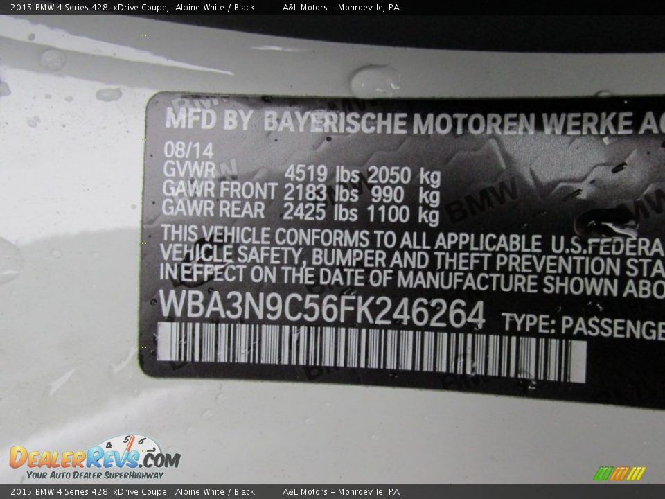 2015 BMW 4 Series 428i xDrive Coupe Alpine White / Black Photo #19