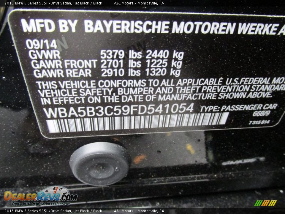 2015 BMW 5 Series 535i xDrive Sedan Jet Black / Black Photo #19