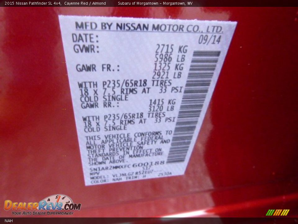 Nissan Color Code NAH Cayenne Red