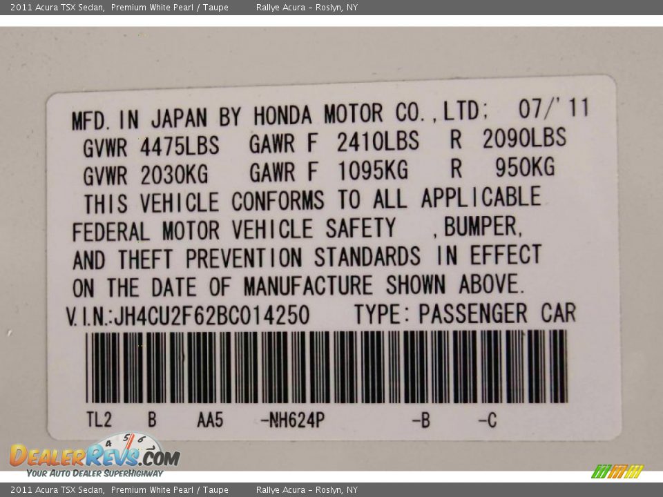 2011 Acura TSX Sedan Premium White Pearl / Taupe Photo #15