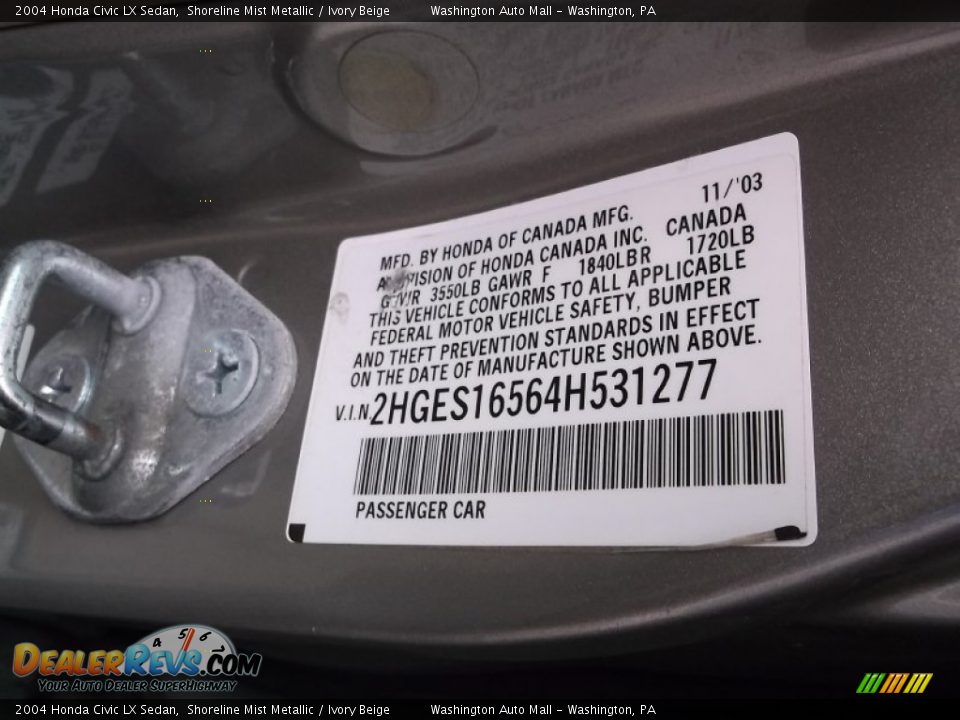 2004 Honda Civic LX Sedan Shoreline Mist Metallic / Ivory Beige Photo #19