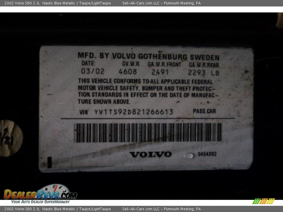 2002 Volvo S80 2.9 Nautic Blue Metallic / Taupe/LightTaupe Photo #14