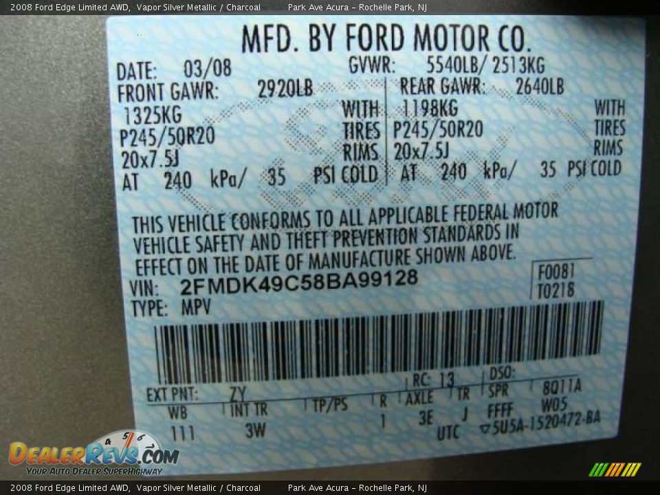 2008 Ford Edge Limited AWD Vapor Silver Metallic / Charcoal Photo #23