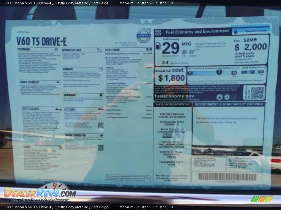 2015 Volvo V60 T5 Drive-E Window Sticker Photo #31