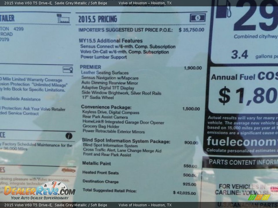 2015 Volvo V60 T5 Drive-E Window Sticker Photo #32