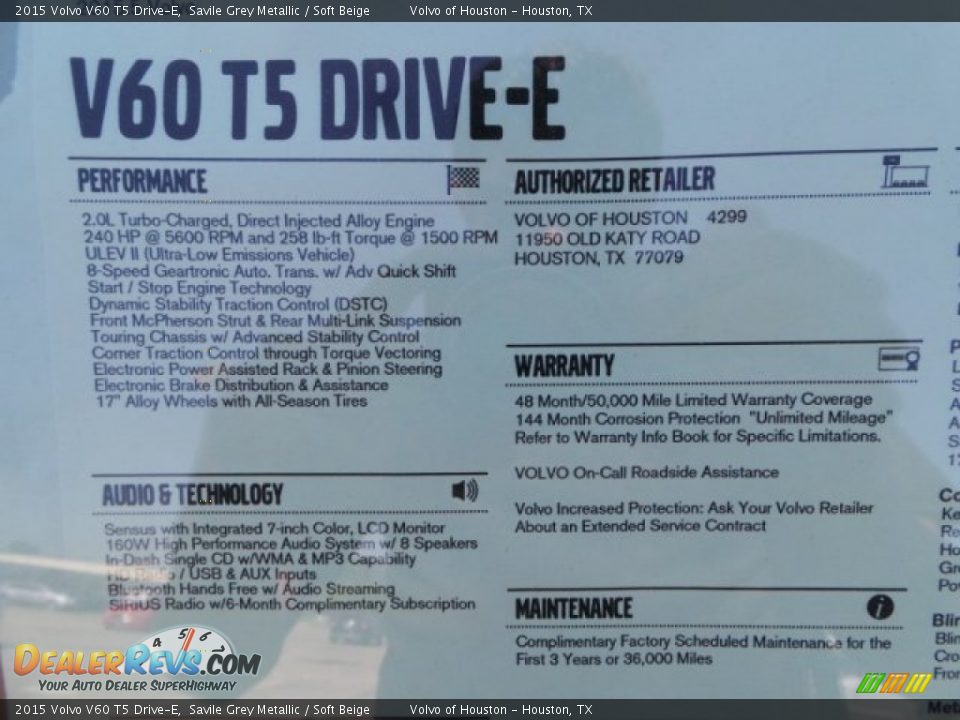 2015 Volvo V60 T5 Drive-E Window Sticker Photo #33