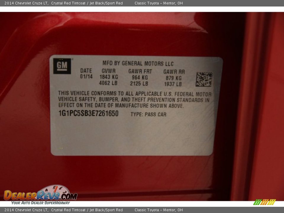 2014 Chevrolet Cruze LT Crystal Red Tintcoat / Jet Black/Sport Red Photo #15