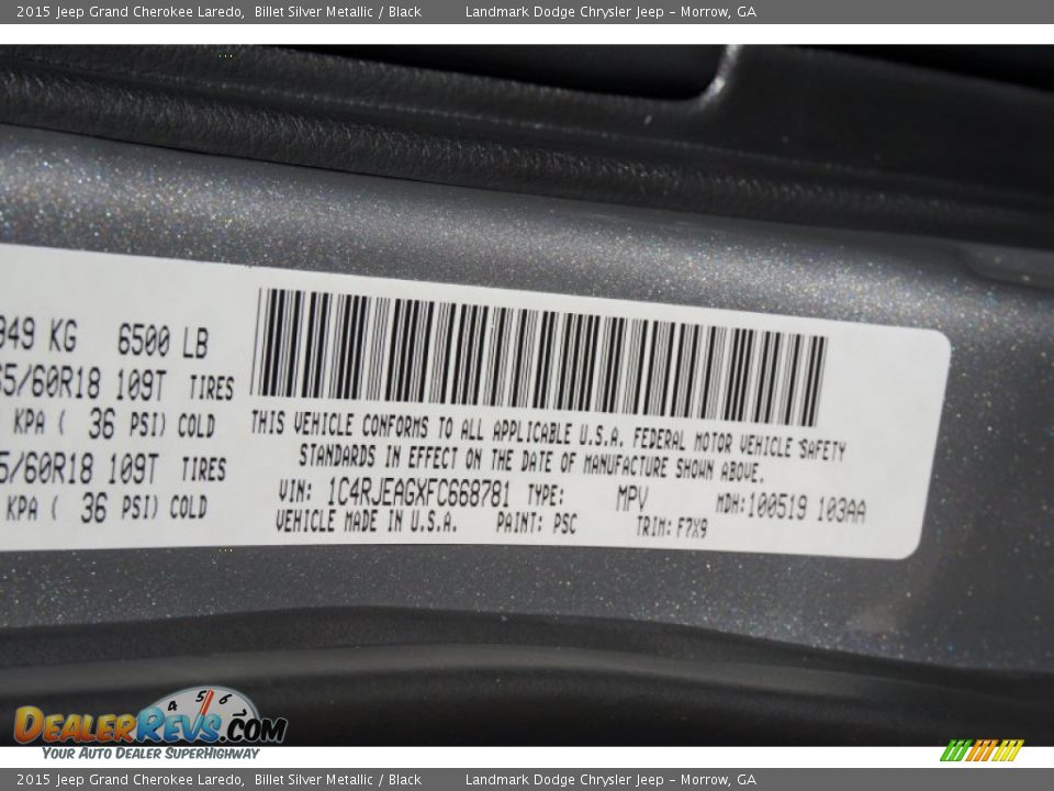 2015 Jeep Grand Cherokee Laredo Billet Silver Metallic / Black Photo #9