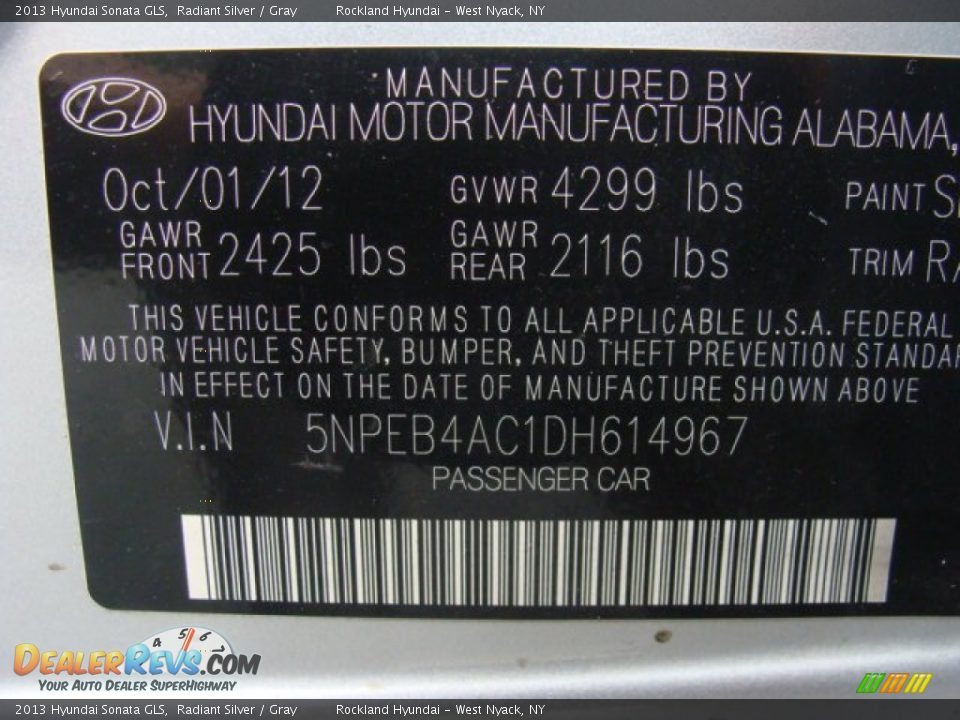 2013 Hyundai Sonata GLS Radiant Silver / Gray Photo #31