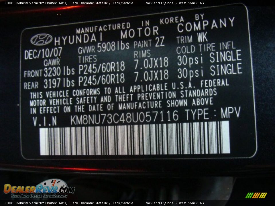 2008 Hyundai Veracruz Limited AWD Black Diamond Metallic / Black/Saddle Photo #26