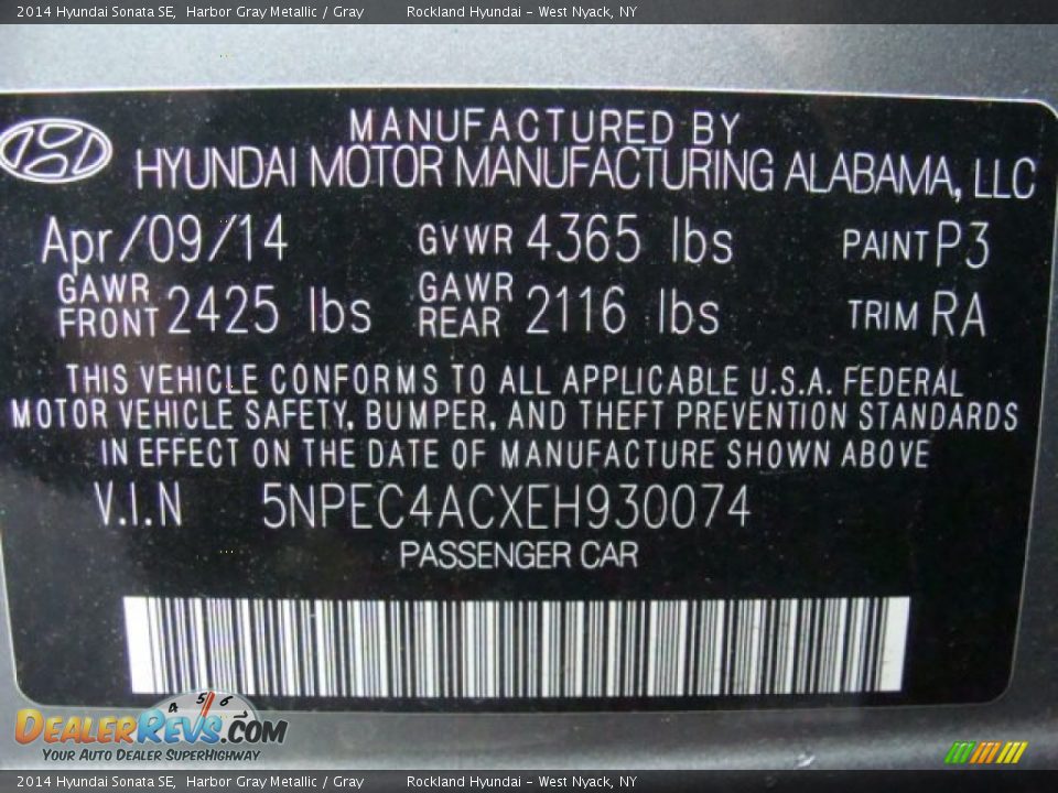 2014 Hyundai Sonata SE Harbor Gray Metallic / Gray Photo #33