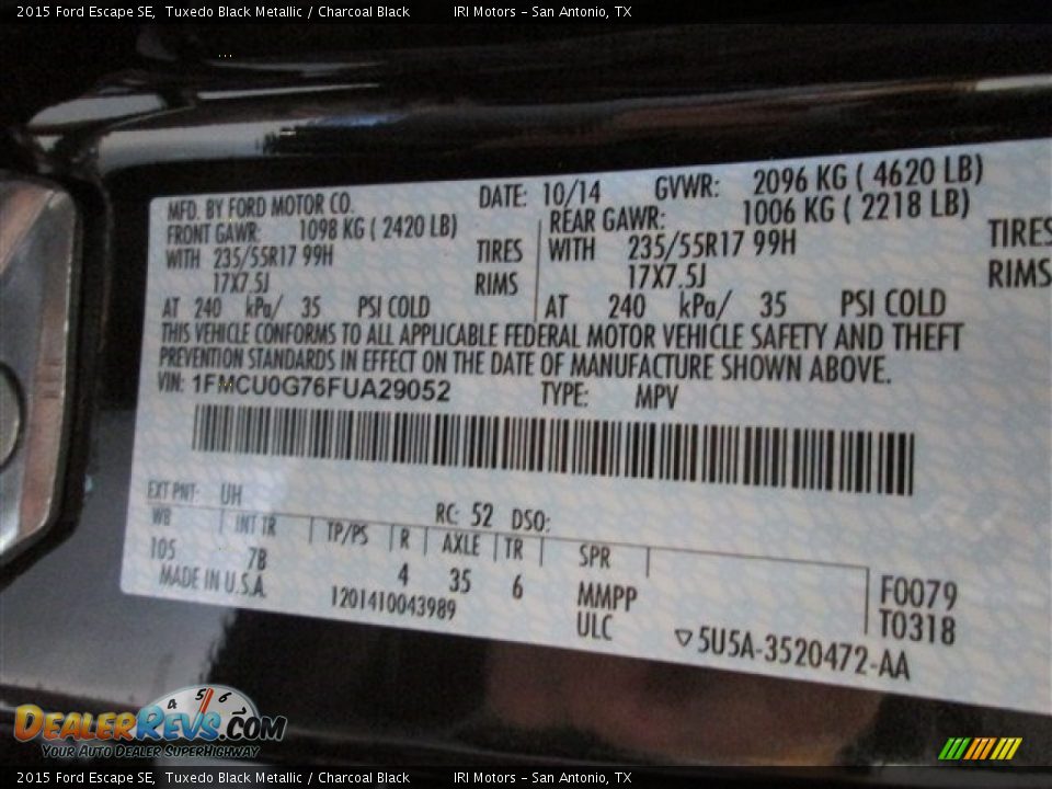2015 Ford Escape SE Tuxedo Black Metallic / Charcoal Black Photo #15
