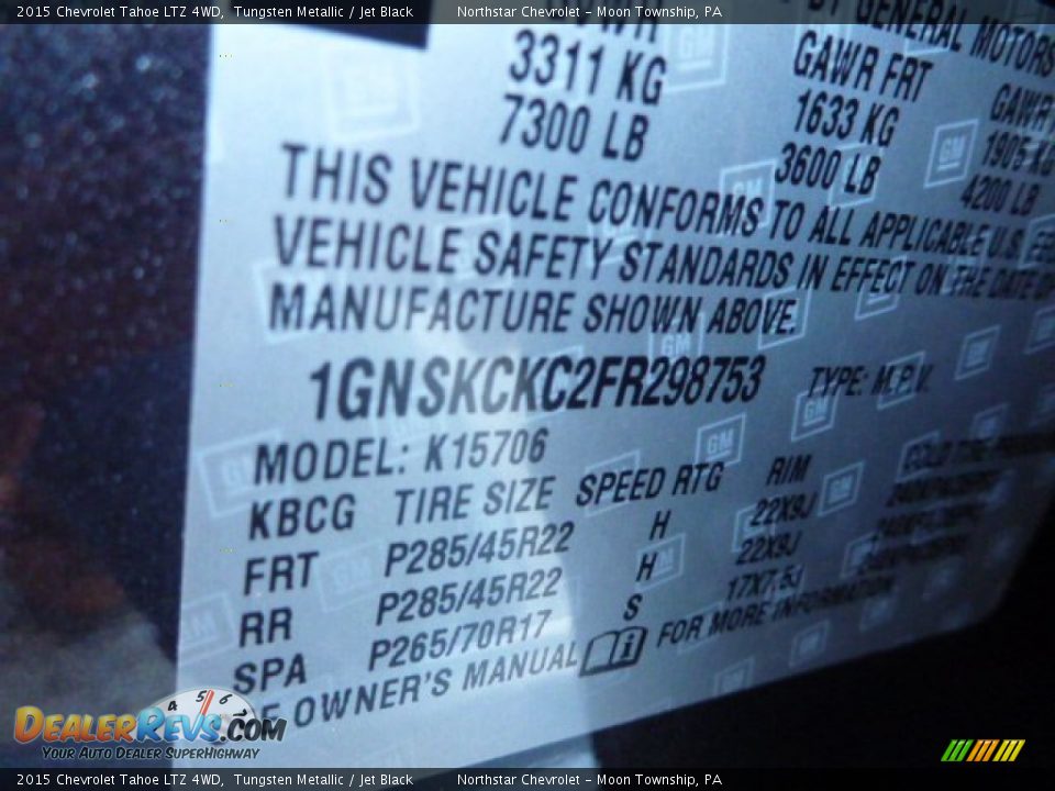 2015 Chevrolet Tahoe LTZ 4WD Tungsten Metallic / Jet Black Photo #12