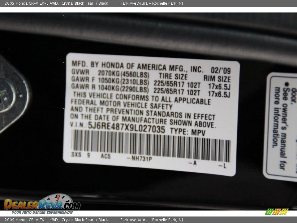 2009 Honda CR-V EX-L 4WD Crystal Black Pearl / Black Photo #33