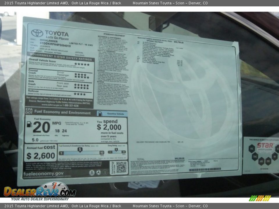 2015 Toyota Highlander Limited AWD Ooh La La Rouge Mica / Black Photo #12