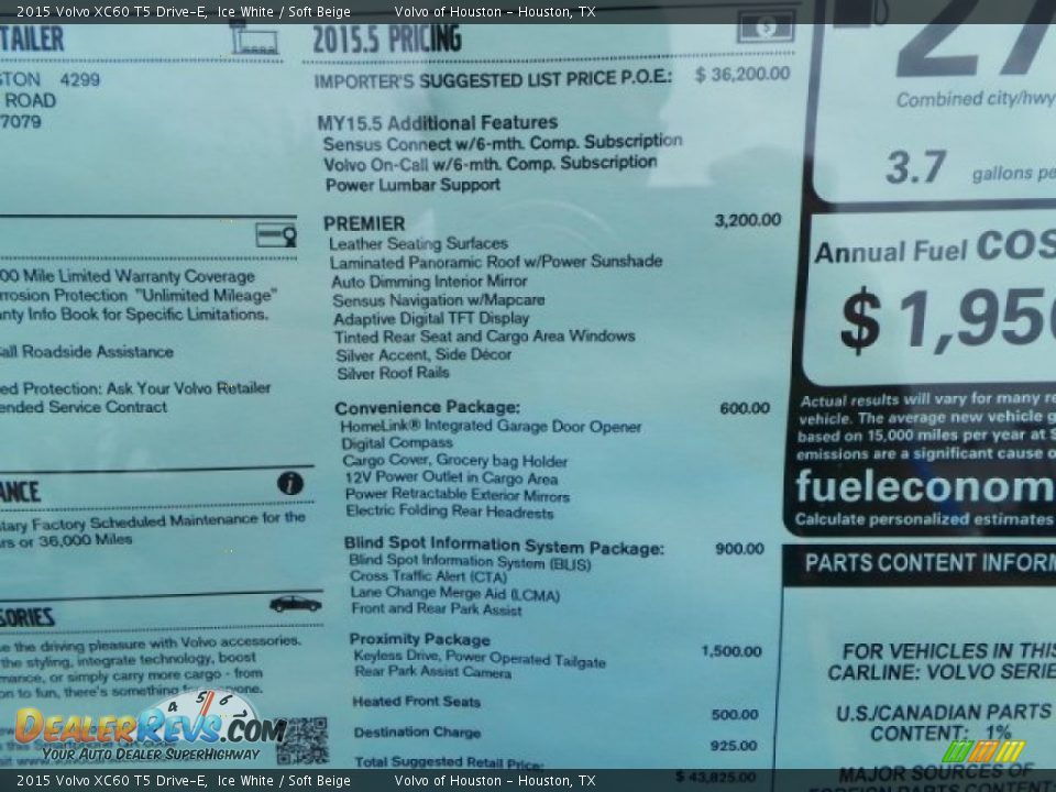 2015 Volvo XC60 T5 Drive-E Window Sticker Photo #33