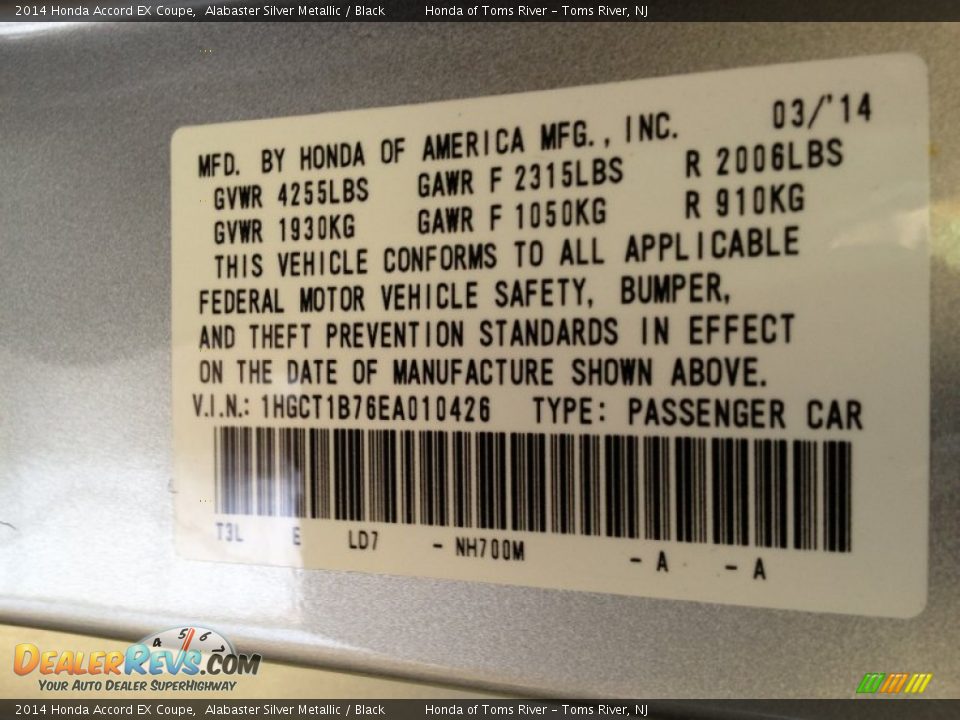 2014 Honda Accord EX Coupe Alabaster Silver Metallic / Black Photo #4