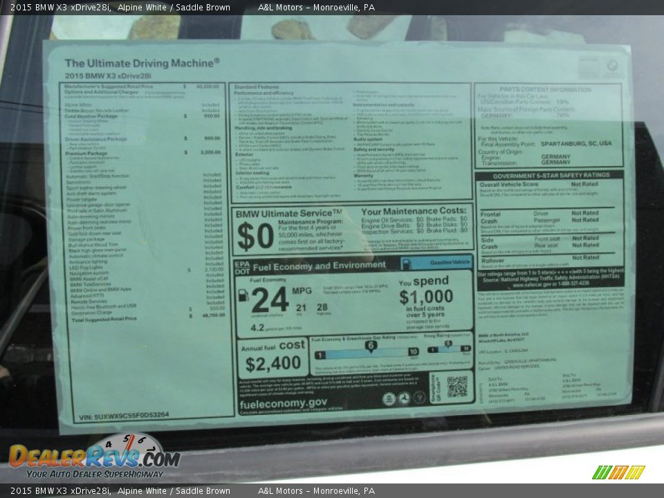 2015 BMW X3 xDrive28i Alpine White / Saddle Brown Photo #10