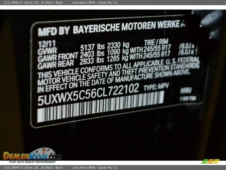 2012 BMW X3 xDrive 28i Jet Black / Black Photo #11