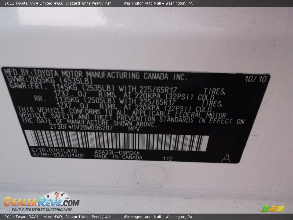 2011 Toyota RAV4 Limited 4WD Blizzard White Pearl / Ash Photo #19