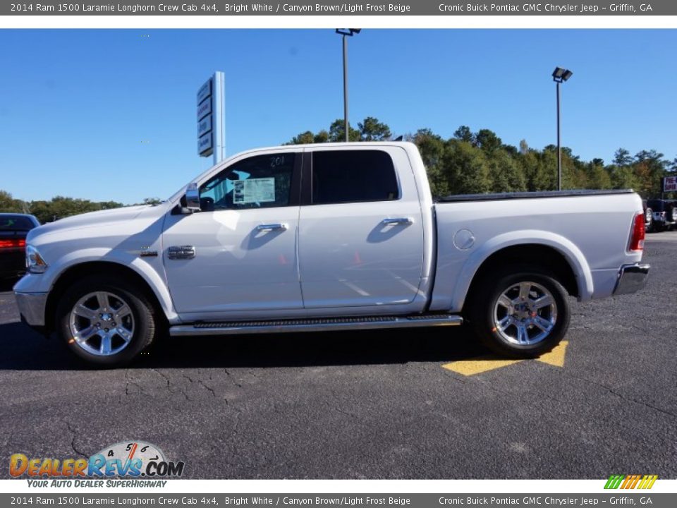 2014 Ram 1500 Laramie Longhorn Crew Cab 4x4 Bright White / Canyon Brown/Light Frost Beige Photo #4