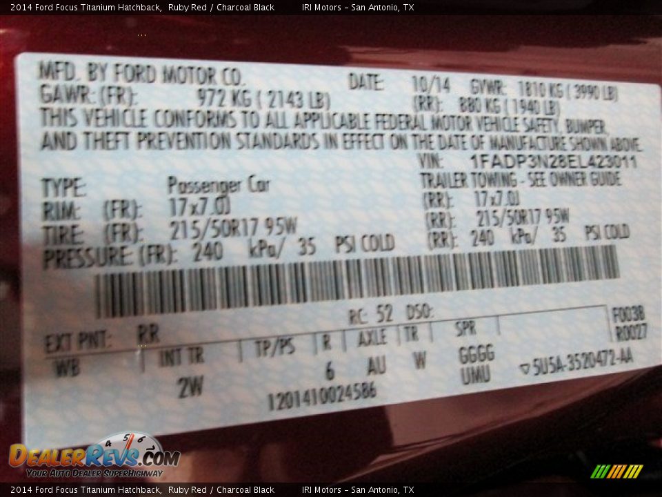 2014 Ford Focus Titanium Hatchback Ruby Red / Charcoal Black Photo #15