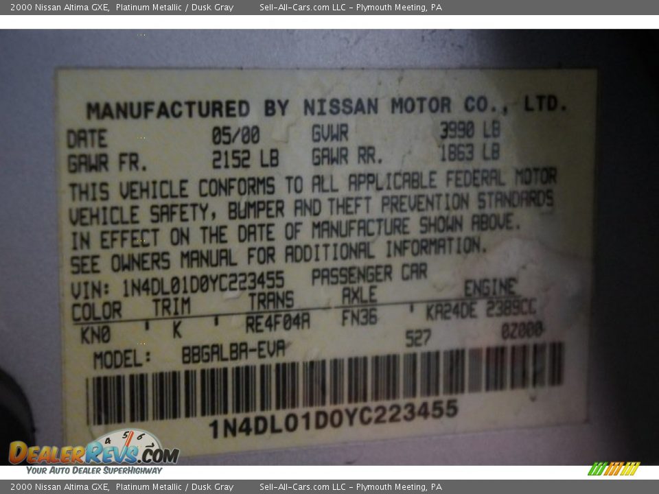 2000 Nissan Altima GXE Platinum Metallic / Dusk Gray Photo #14