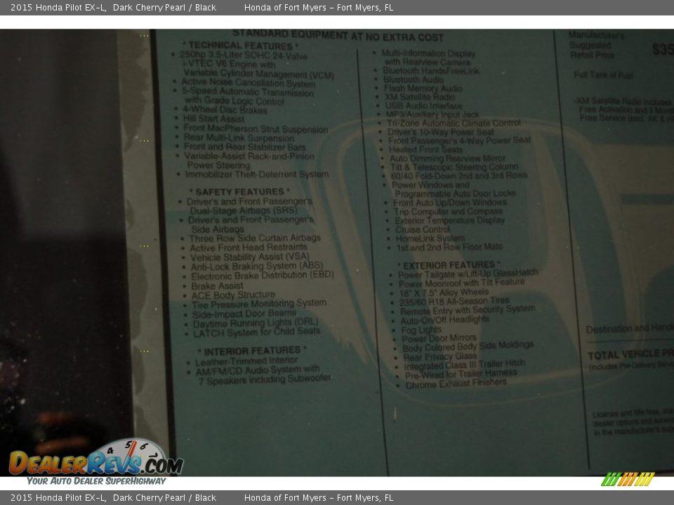 2015 Honda Pilot EX-L Dark Cherry Pearl / Black Photo #7