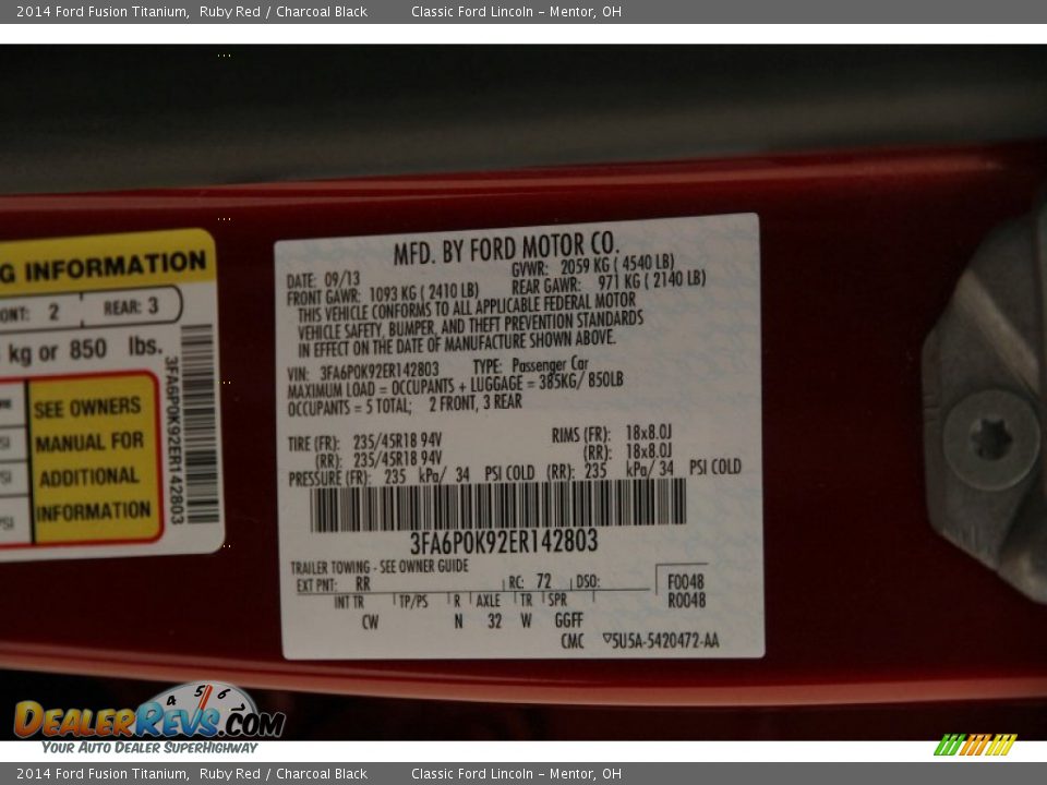 2014 Ford Fusion Titanium Ruby Red / Charcoal Black Photo #34
