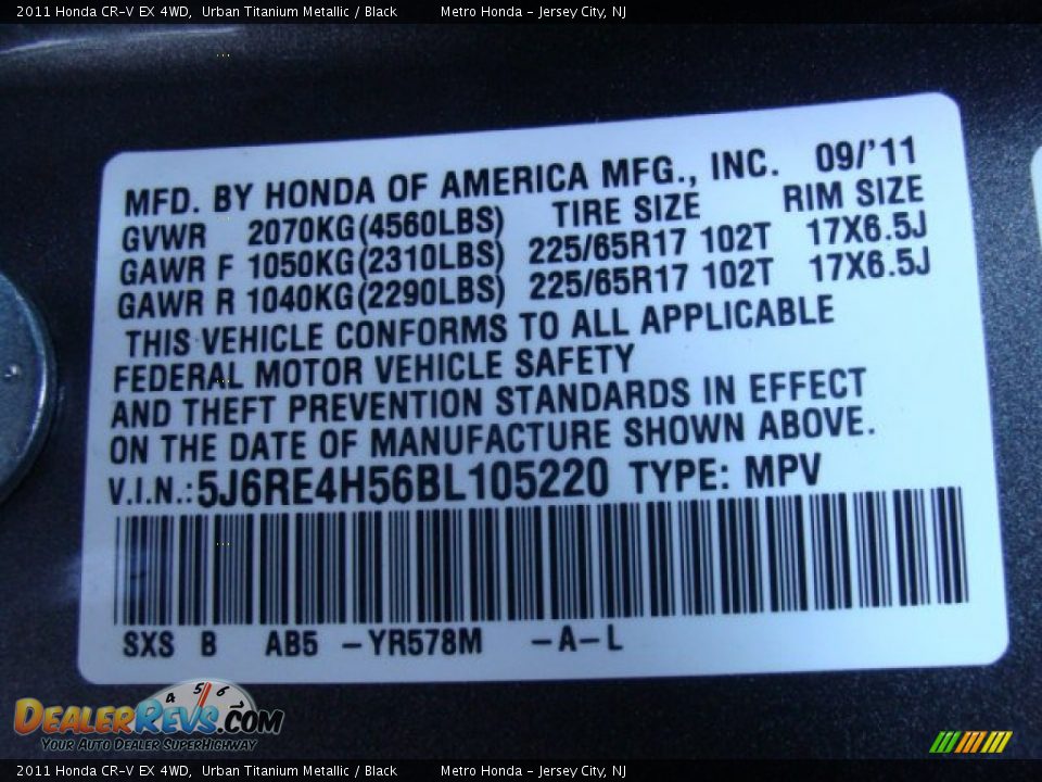 2011 Honda CR-V EX 4WD Urban Titanium Metallic / Black Photo #33