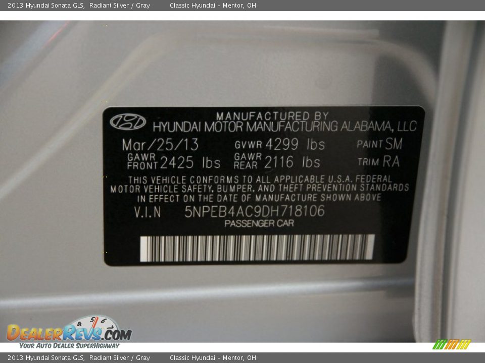 2013 Hyundai Sonata GLS Radiant Silver / Gray Photo #16