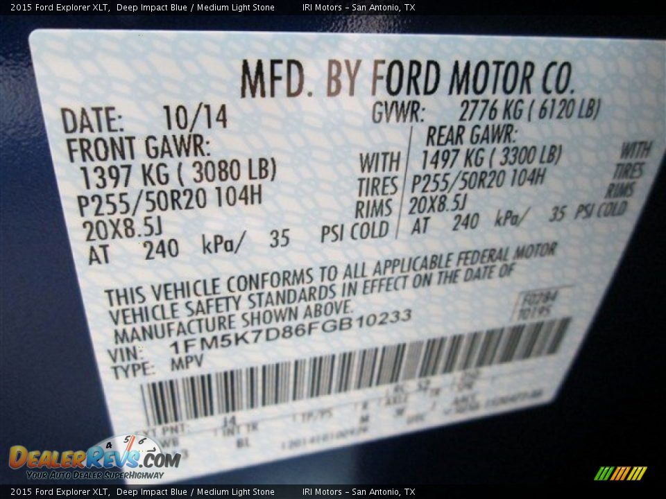 2015 Ford Explorer XLT Deep Impact Blue / Medium Light Stone Photo #15