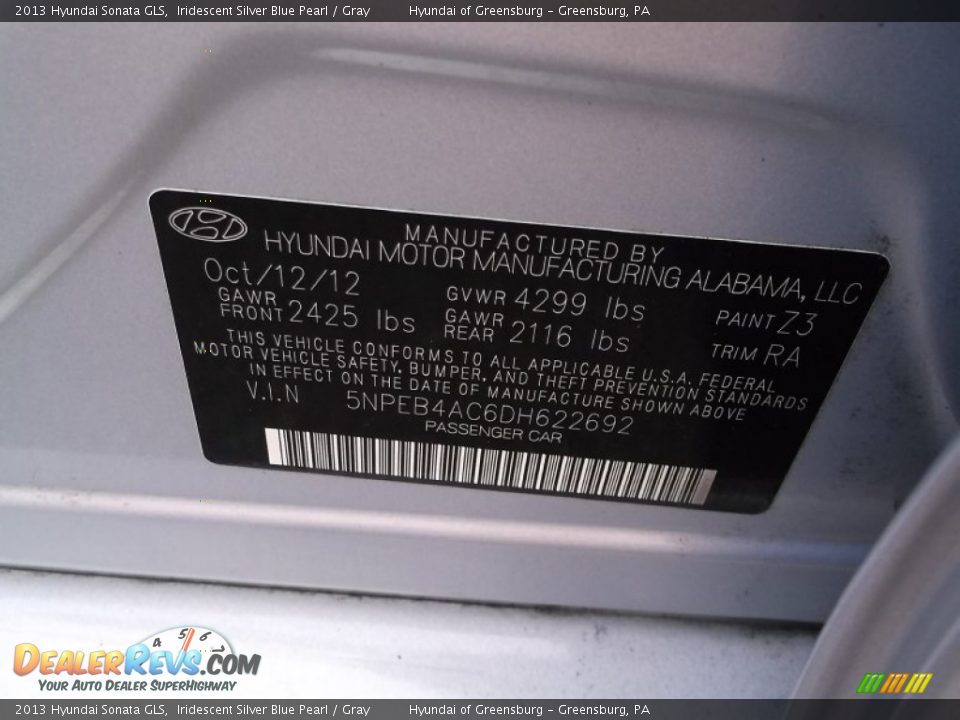 2013 Hyundai Sonata GLS Iridescent Silver Blue Pearl / Gray Photo #24