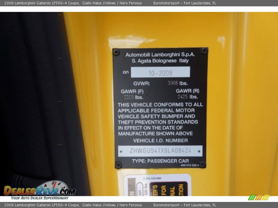 Info Tag of 2009 Lamborghini Gallardo LP560-4 Coupe Photo #49