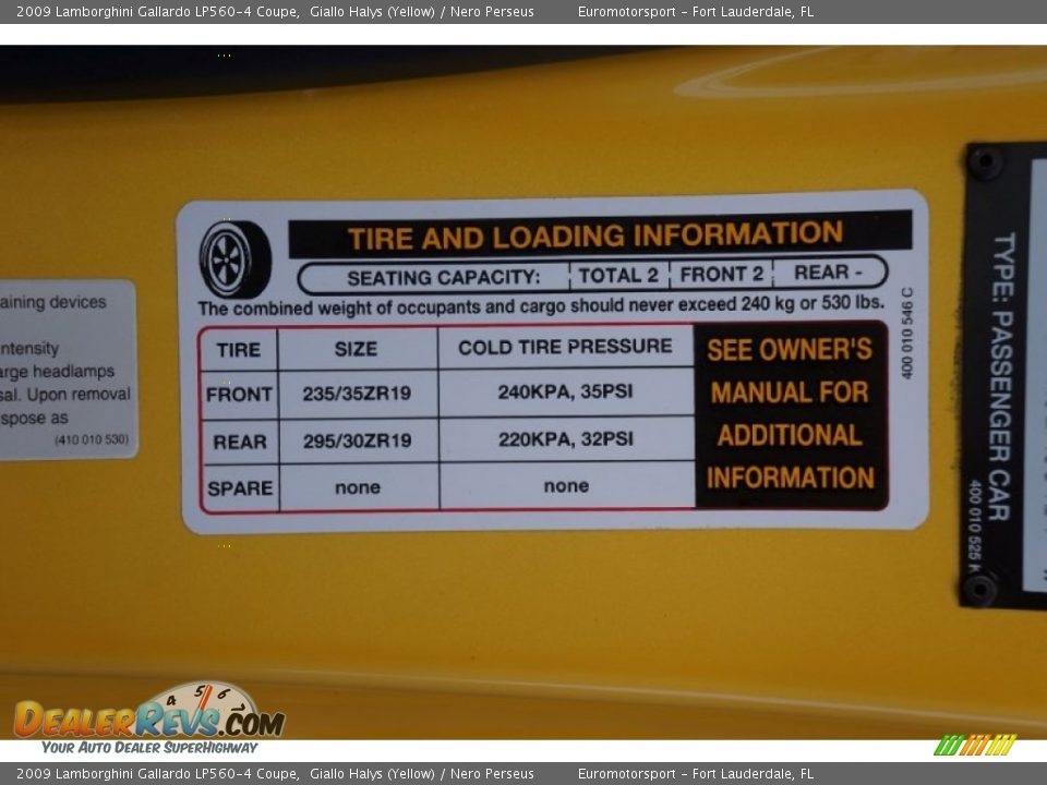 Info Tag of 2009 Lamborghini Gallardo LP560-4 Coupe Photo #50