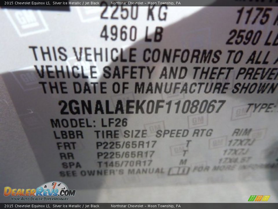 2015 Chevrolet Equinox LS Silver Ice Metallic / Jet Black Photo #14