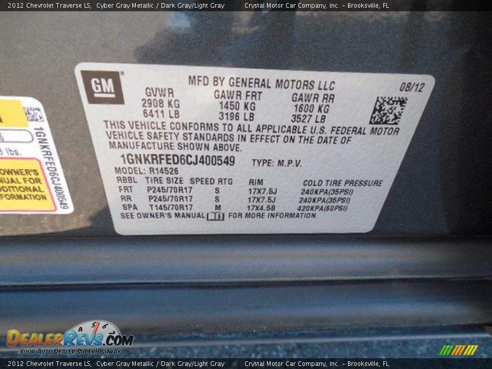 2012 Chevrolet Traverse LS Cyber Gray Metallic / Dark Gray/Light Gray Photo #24